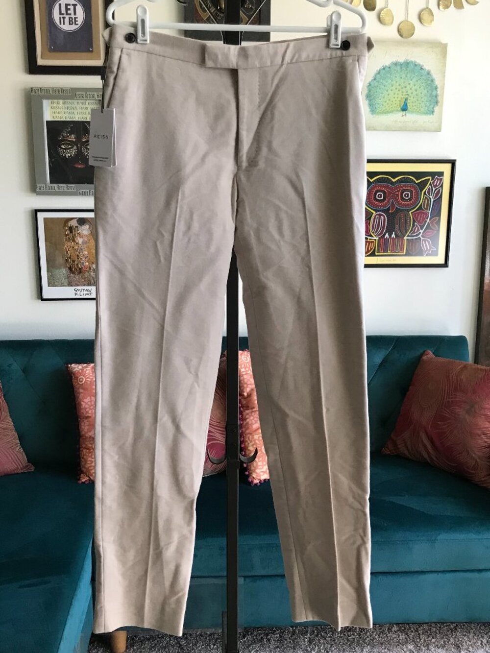 REISS size 32 Grove Moleskin Mixer Slim Fit Stone Men's Trousers NWT $285